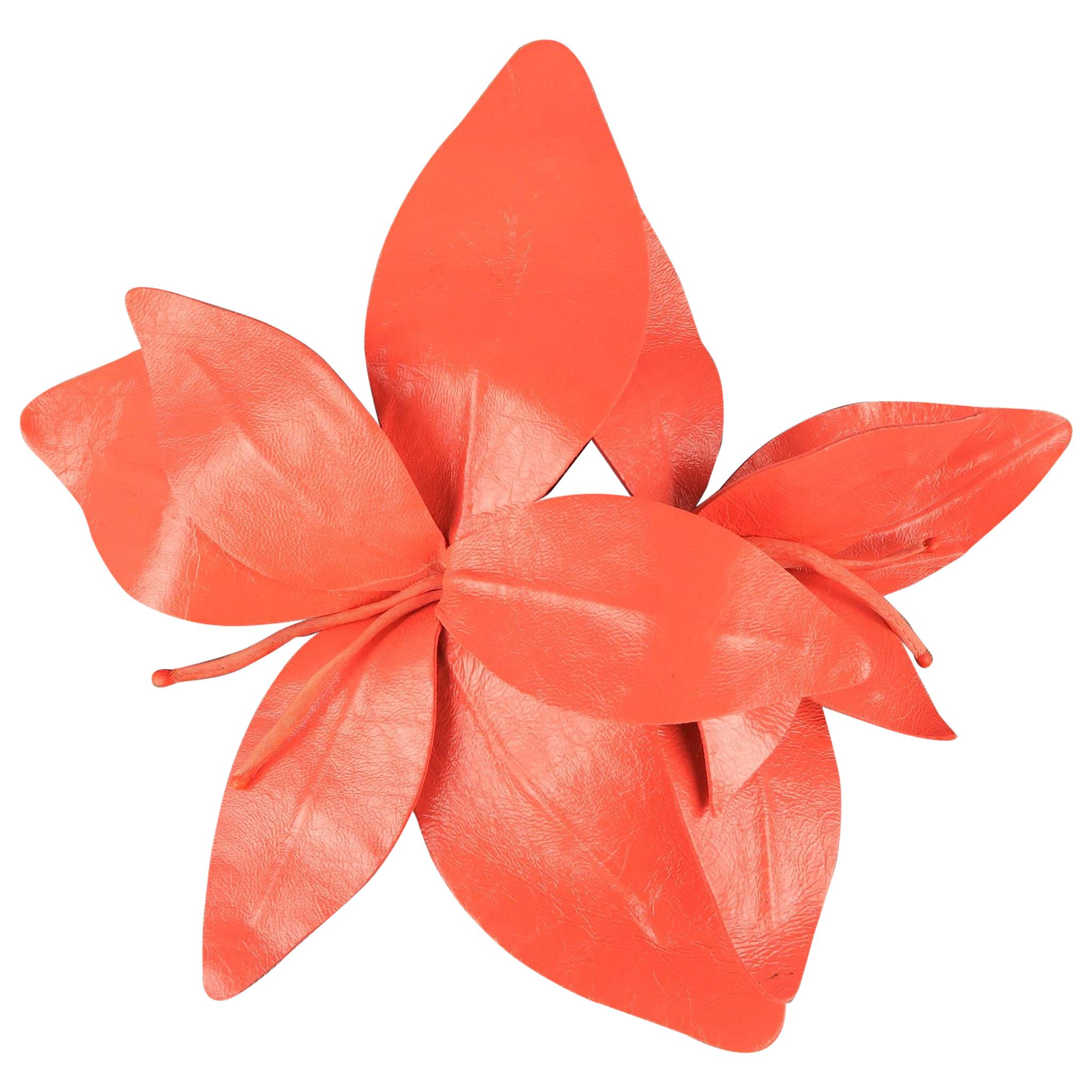 MARC JACOBS Spring 2011 Coral Pink Leather Lilies Pin