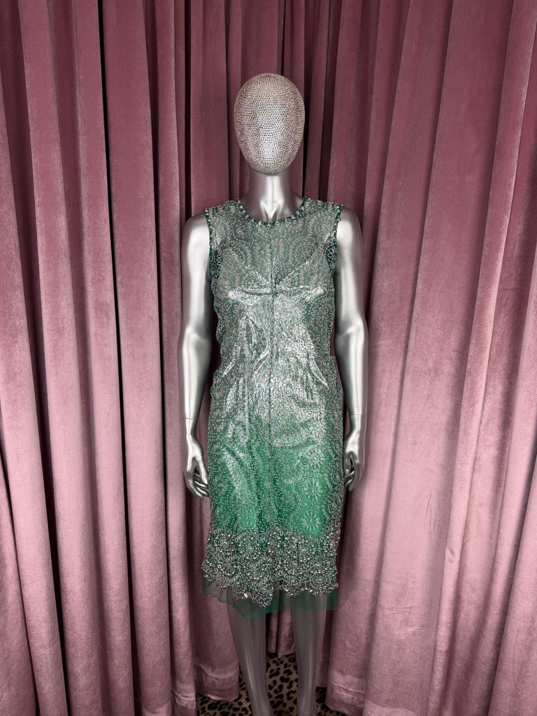 marc jacobs green silk dress Spring 2012 and Silver Embellished Net 100-150