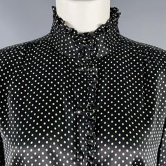 MARC JACOBS Spring 2020 Size 6 Black White Silk Polka Dot Ruffle Blouse