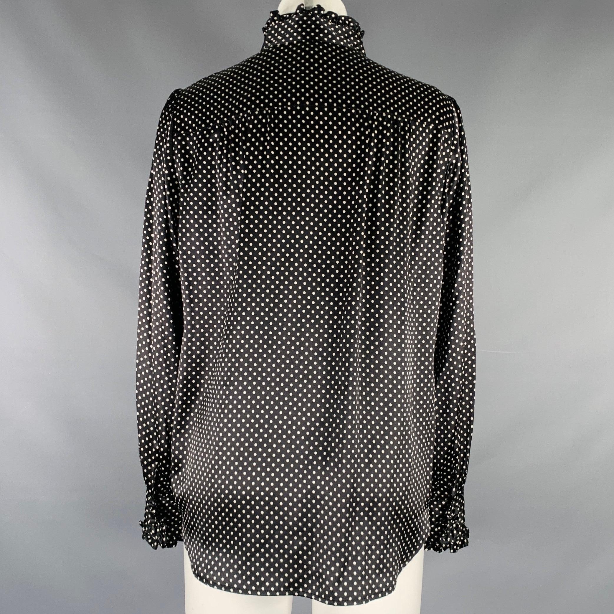 Donna MARC JACOBS Primavera 2020 Taglia 6 Nero Bianco Seta Dot Dot Ruffle Blouse in vendita