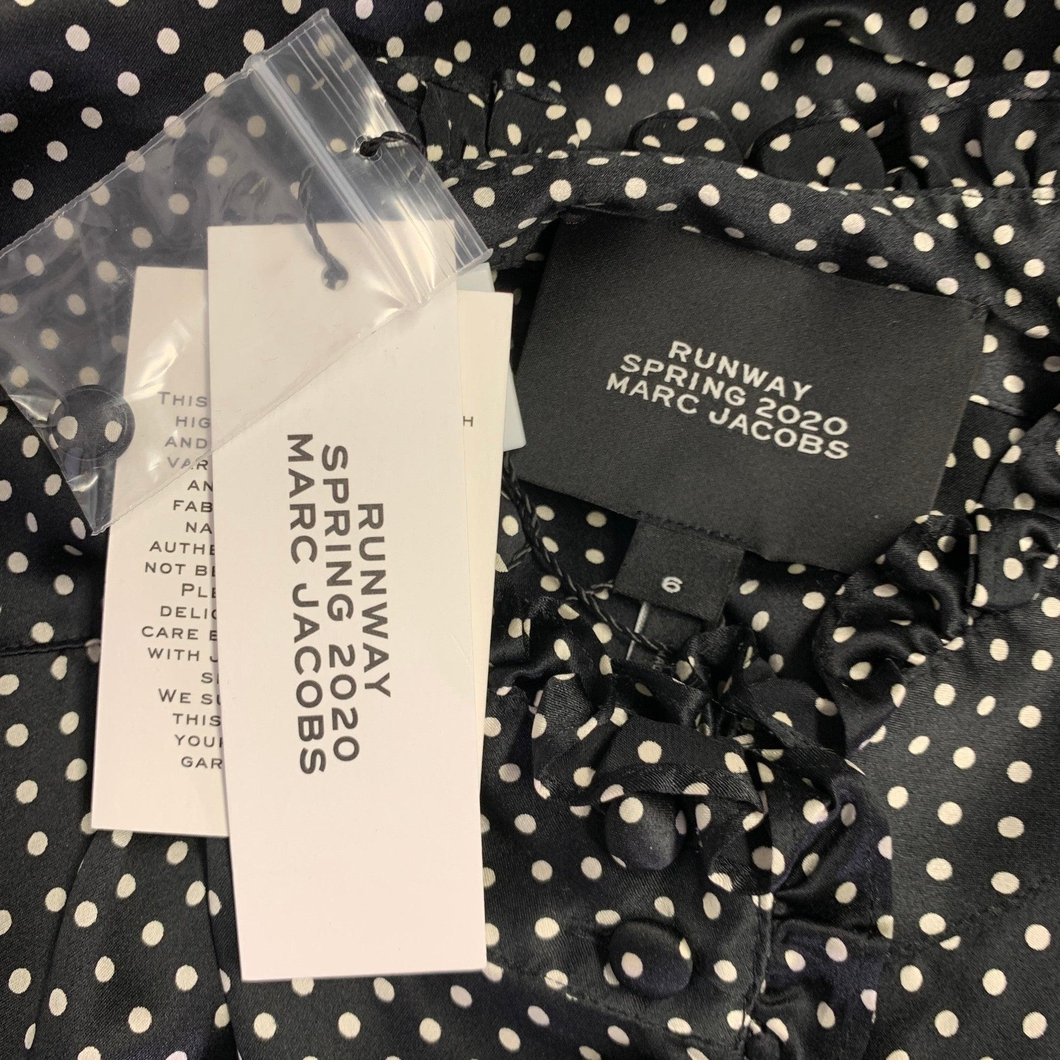 MARC JACOBS Primavera 2020 Taglia 6 Nero Bianco Seta Dot Dot Ruffle Blouse in vendita 1