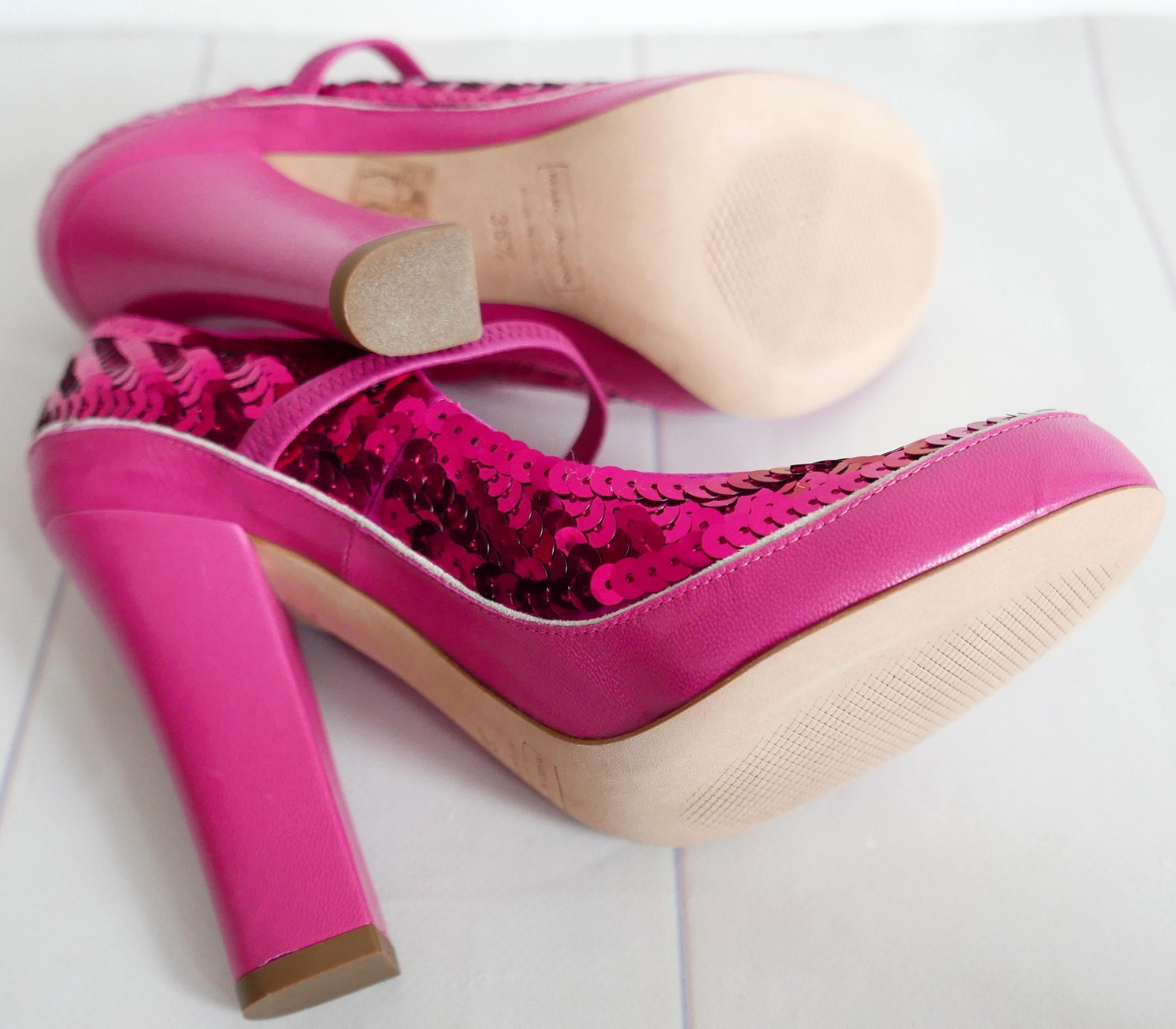 Marc Jacobs SS05 Pink Sequin Mary Janes Pumps For Sale 1