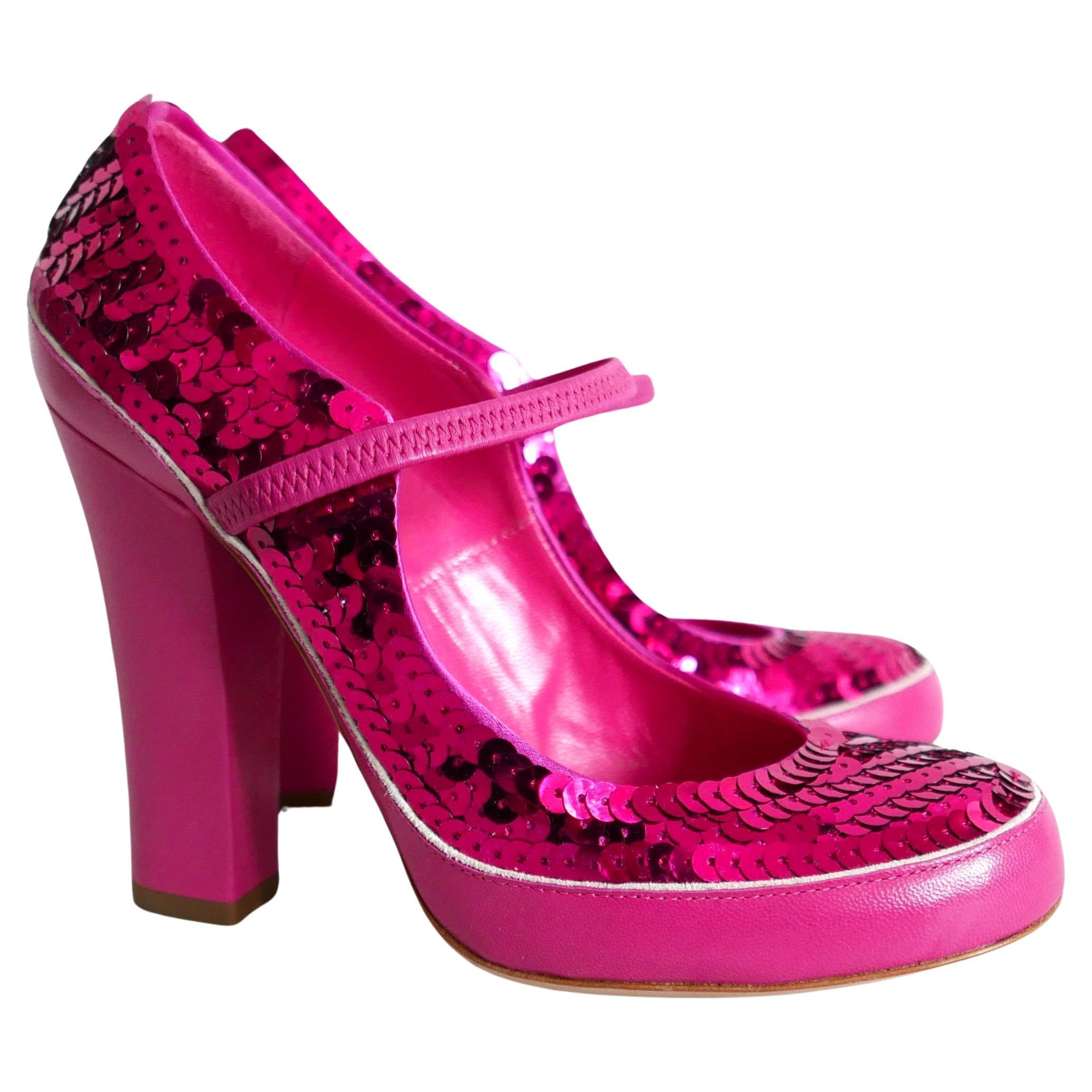 Marc Jacobs SS05 Pink Sequin Mary Janes Pumps For Sale