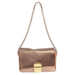 Marc Jacobs Taupe Color Block Leather Flap Shoulder Bag with gold-tone hardware