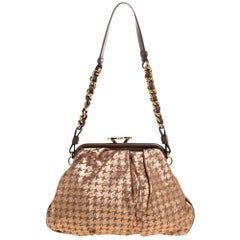 rose gold marc jacobs bag Marc Jacobs Taupe/Rose Gold Printed Leather Crystal Embellished Shoulder Bag