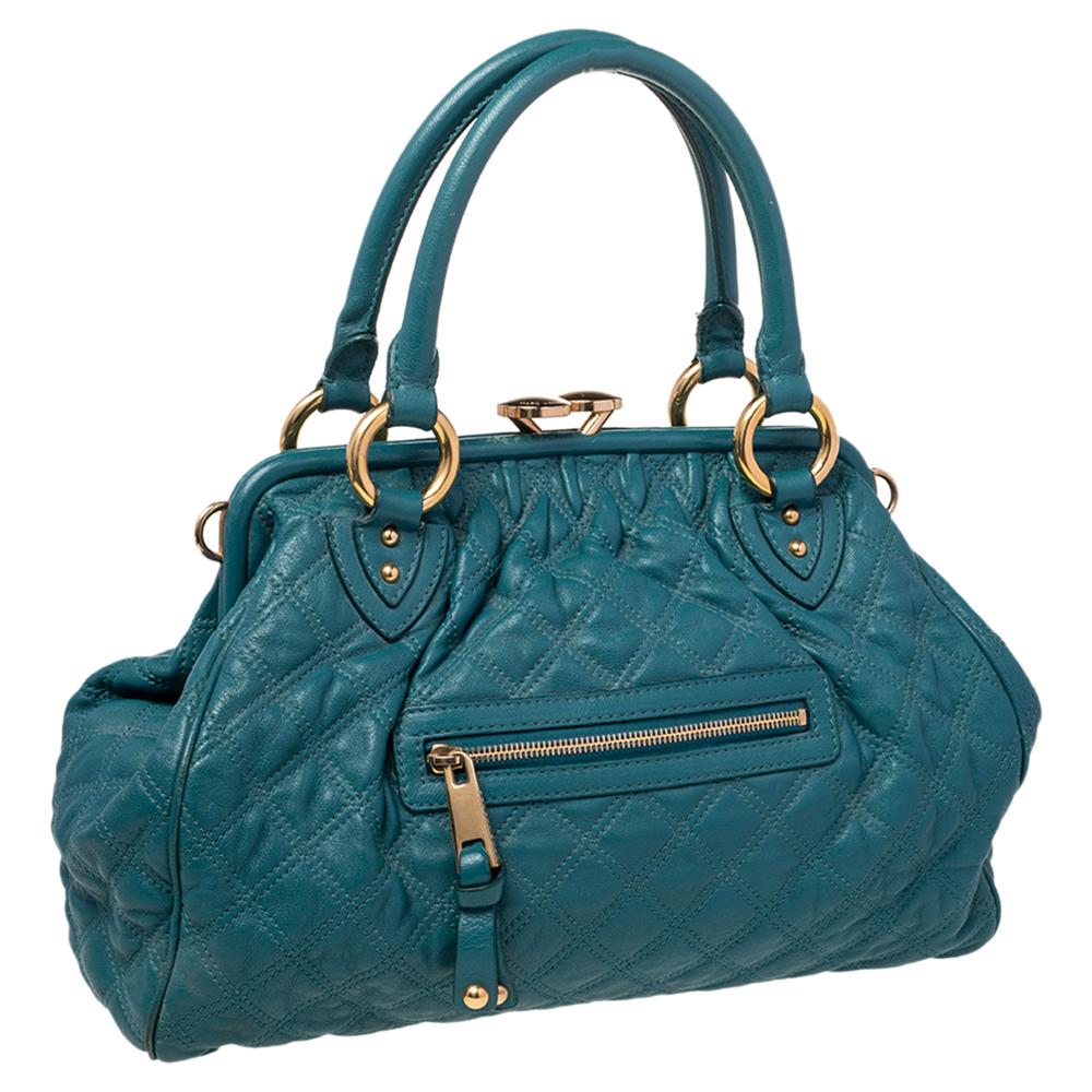 Marc Jacobs Teal Blau Gesteppte Leder Stam Satche Damen