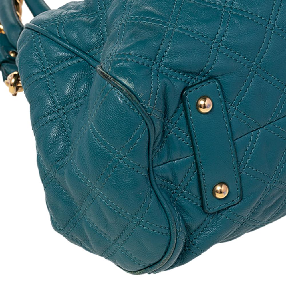 Marc Jacobs Teal Blue Quilted Leather Stam Satche In Good Condition In Dubai, Al Qouz 2