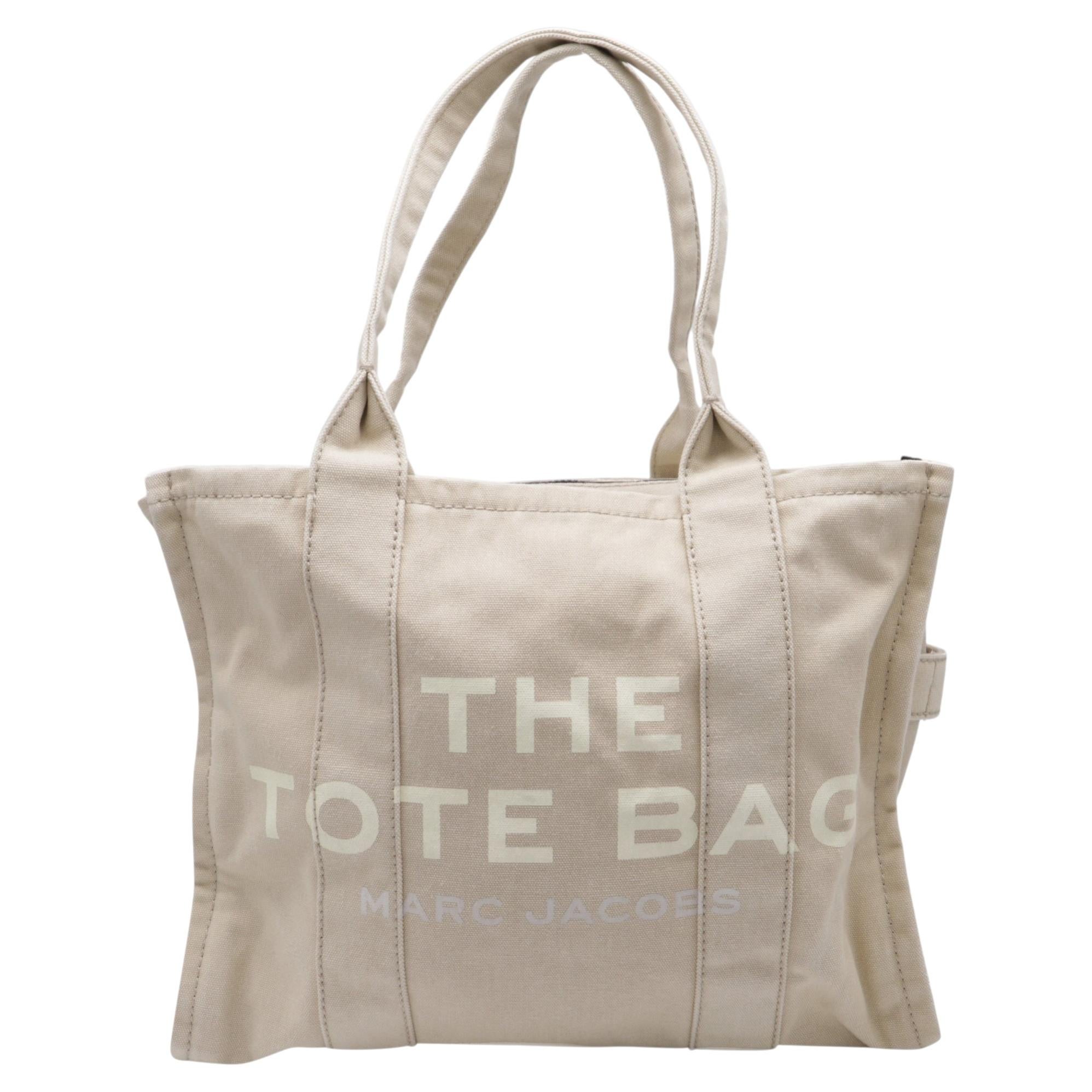 Pre-owned Marc Jacobs The Large Tote Bag In White Canvas