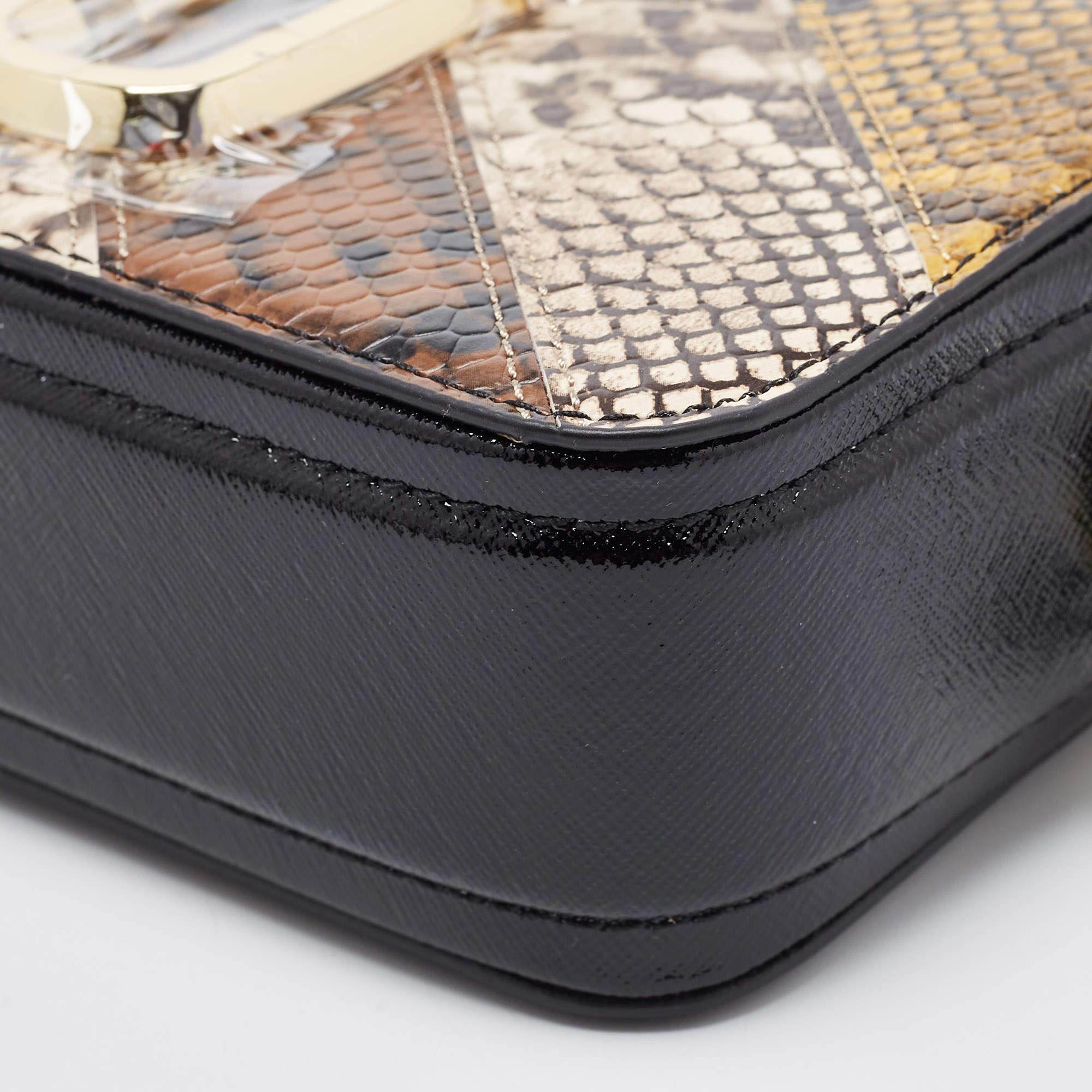 Black Marc Jacobs Tri Color Python Embossed Leather Snapshot Camera Crossbody Bag