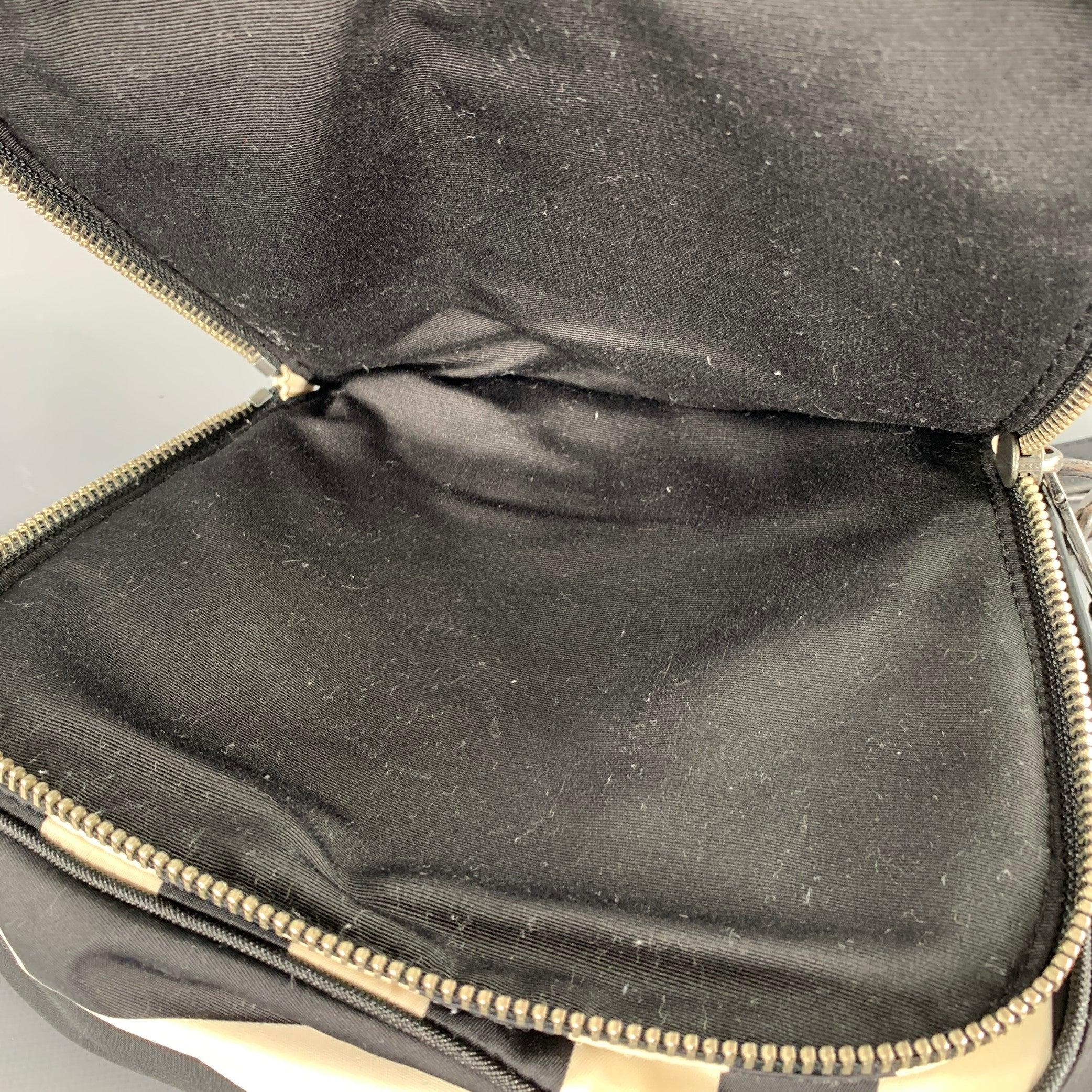 MARC JACOBS Trooper Nomad Black Cream Stripe Nylon Leather Cross Body Handbag 6