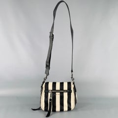 MARC JACOBS Trooper Nomad Black Cream Stripe Nylon Leather Cross Body Handbag