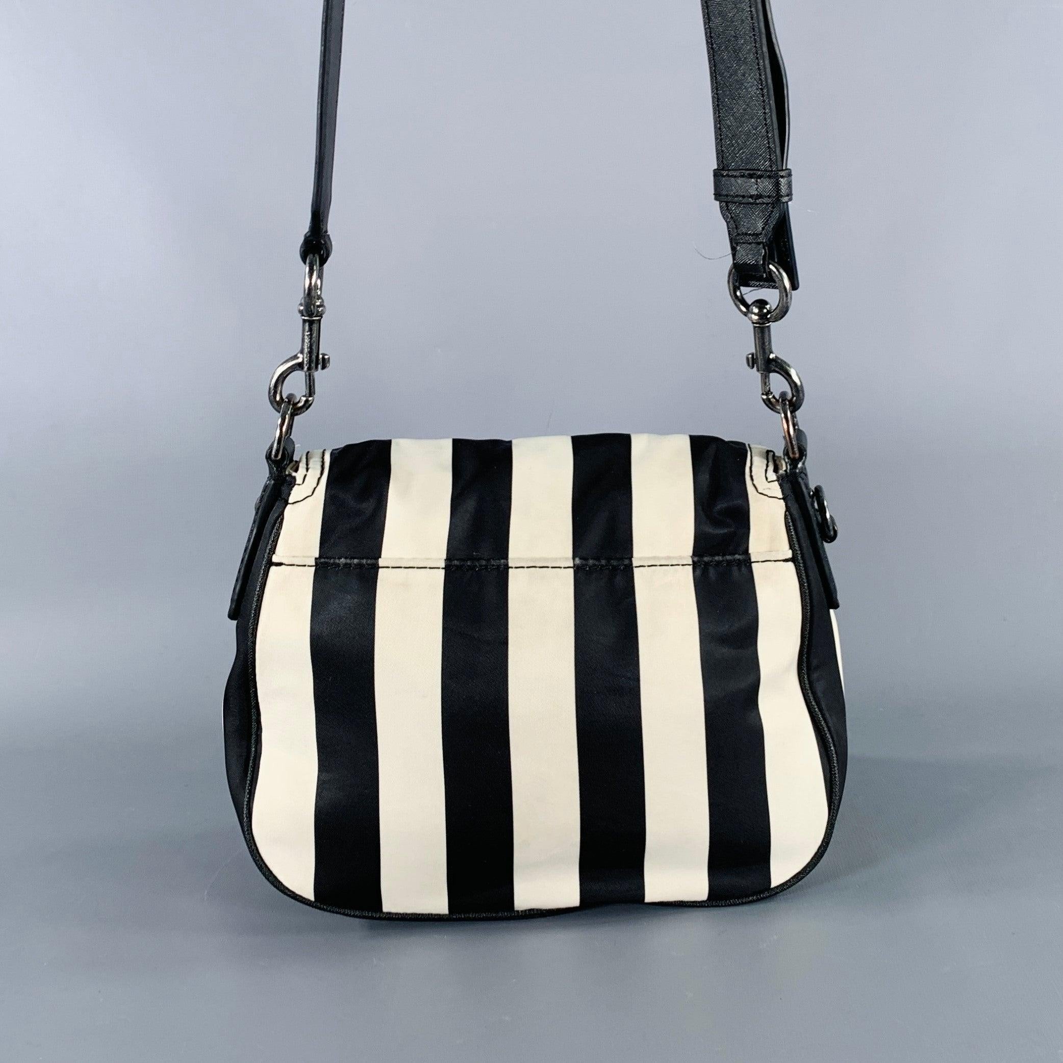 Men's MARC JACOBS Trooper Nomad Black Cream Stripe Nylon Leather Cross Body Handbag