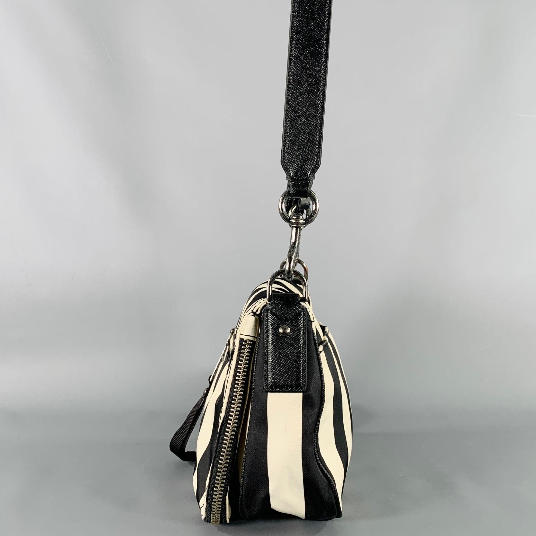 MARC JACOBS Trooper Nomad Black Cream Stripe Nylon Leather Cross Body Handbag 1