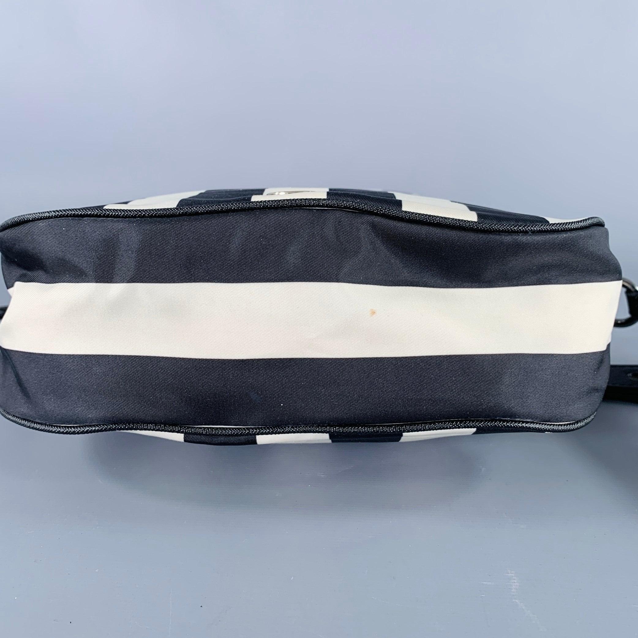 MARC JACOBS Trooper Nomad Black Cream Stripe Nylon Leather Cross Body Handbag 2