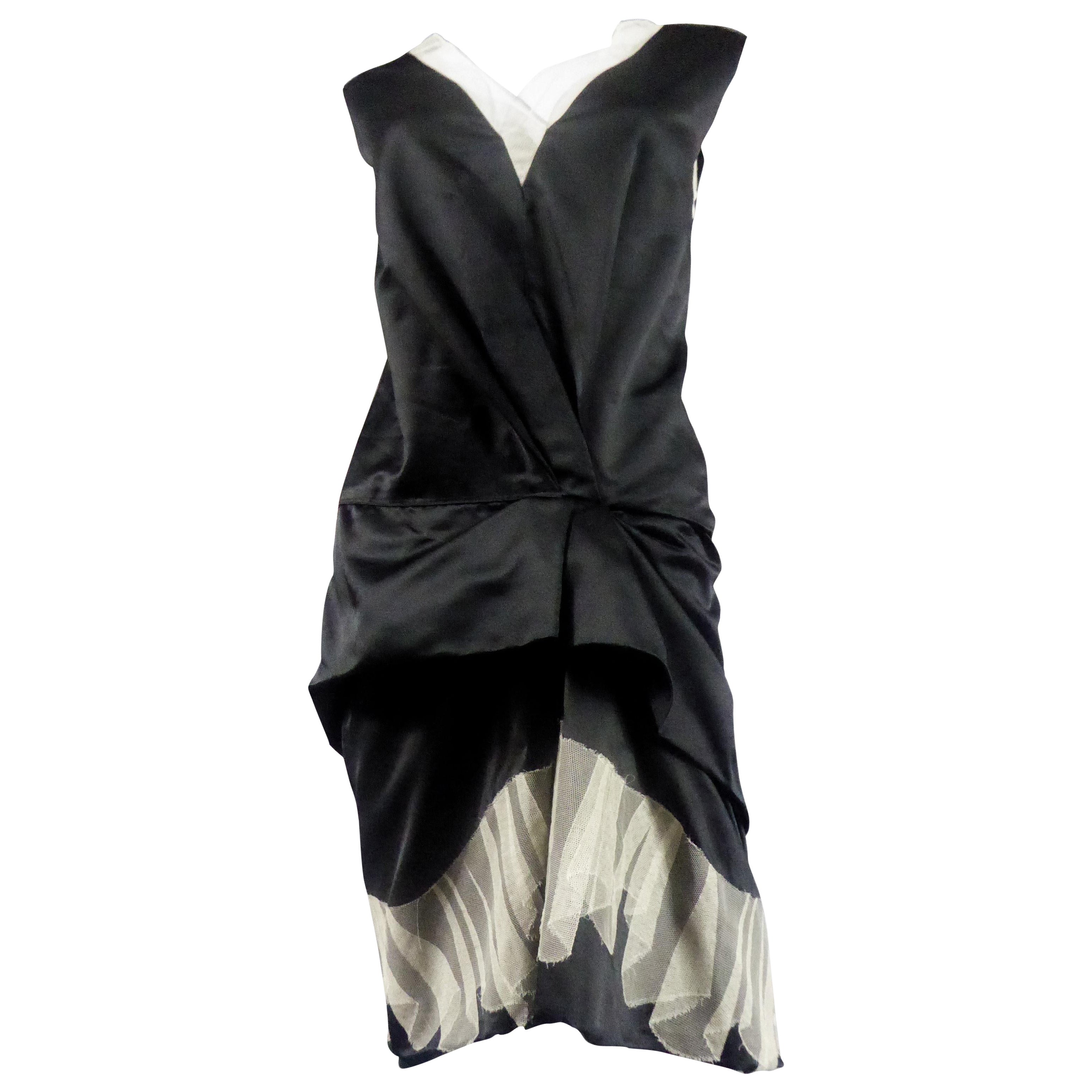 Marc Jacobs Vintage Black Satin Dress Circa 2000 with Tulle Pleats For Sale