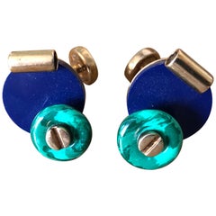 Marc Jacobs Vintage Brutalist Vermeil Malachite and Lapis Cufflinks