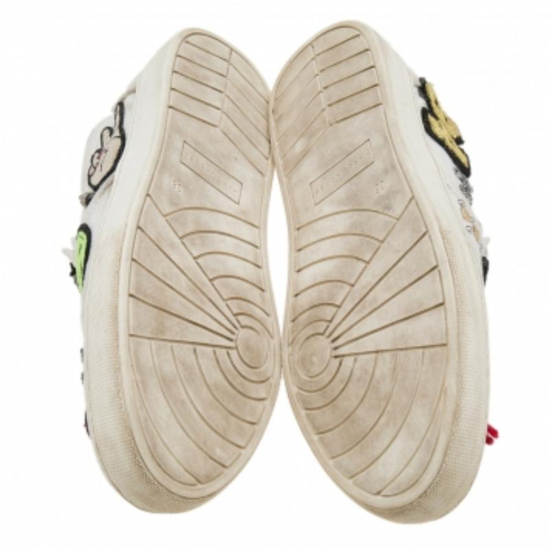 Women's Marc Jacobs White Canvas Patches And Embellished Mercer Slip On Sneakers Size 38 For Sale
