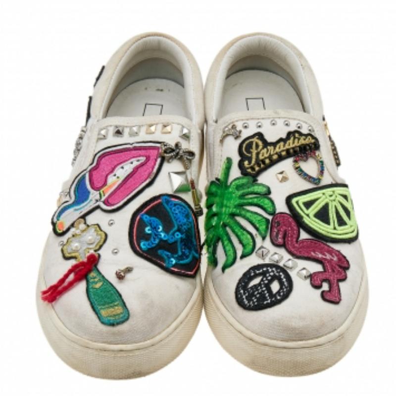 Marc Jacobs White Canvas Patches And Embellished Mercer Slip On Sneakers Size 38 For Sale 4