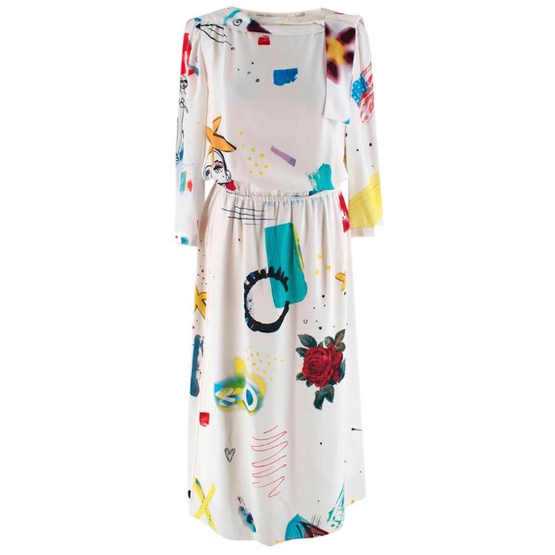 Marc Jacobs White Collage Print Silk Dress - Size US 6 For Sale