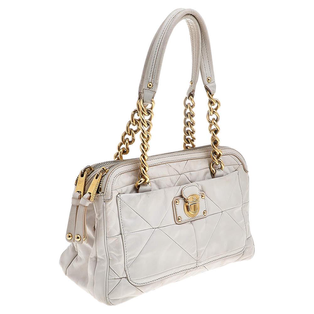 Gray Marc Jacobs White Leather Chain Shoulder Bag