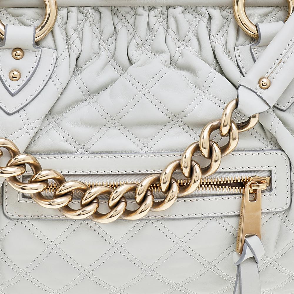 Gray Marc Jacobs White Quilted Leather Stam Satchel