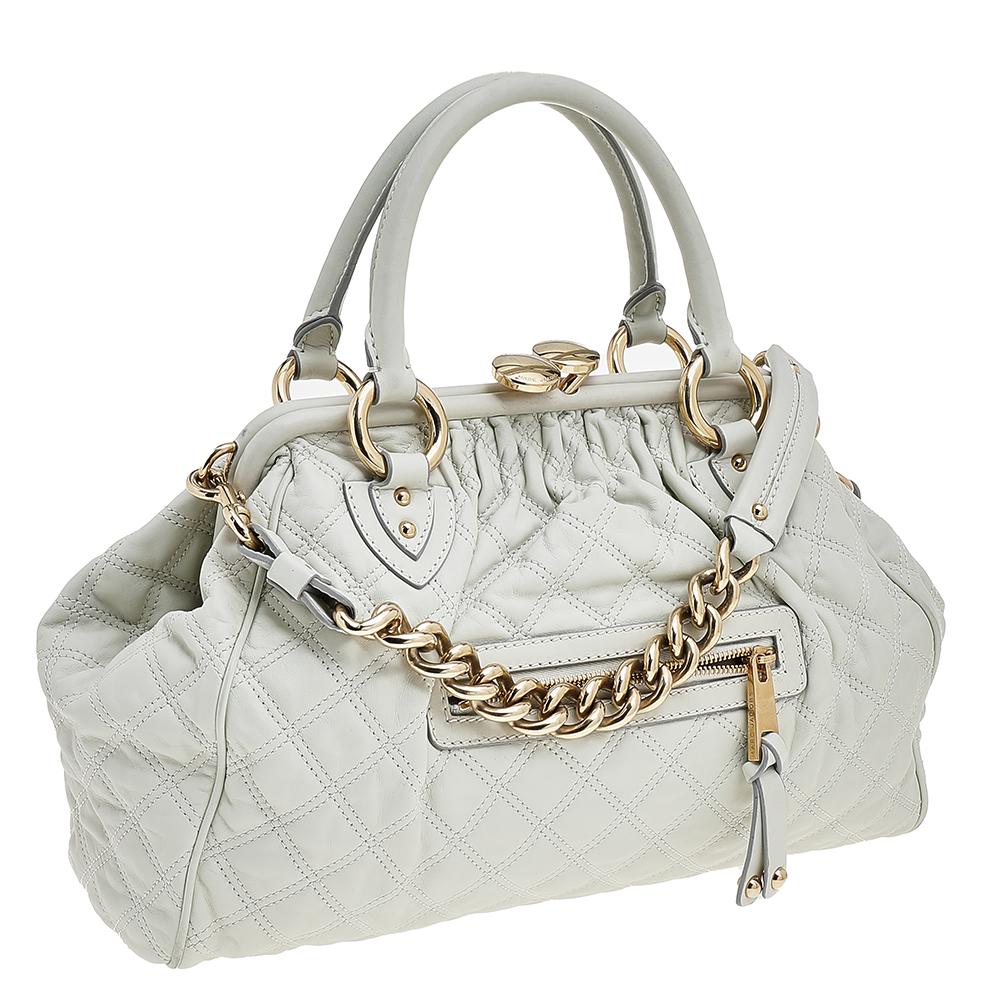 Marc Jacobs White Quilted Leather Stam Satchel In Good Condition In Dubai, Al Qouz 2