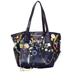 Marc Jacobs Wingman Embellished Blue/Black Python Print Leather Charm Tote 