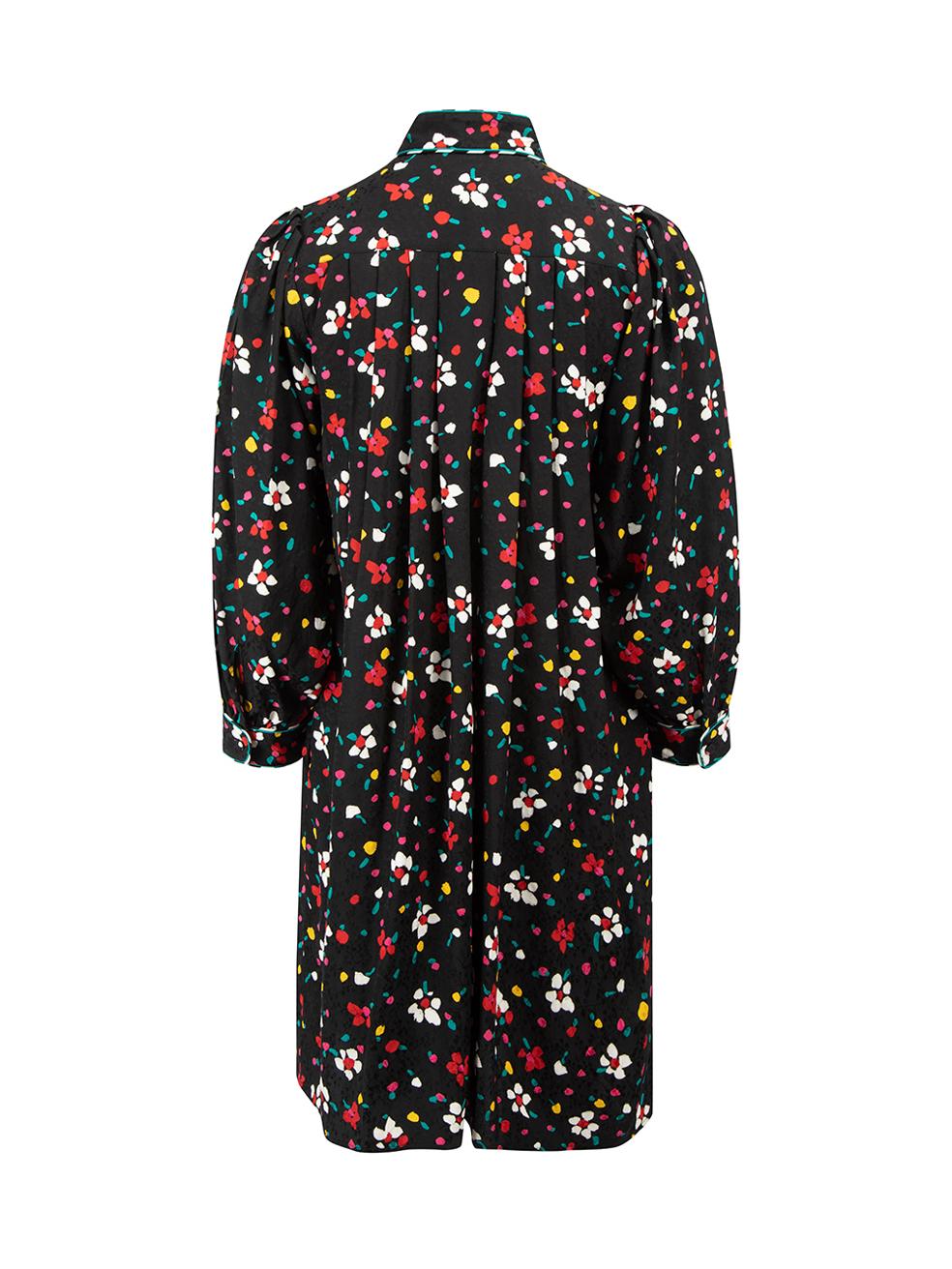 Marc Jacobs Women's Black Floral Printed Long Sleeve Shirt Dress In Good Condition In London, GB