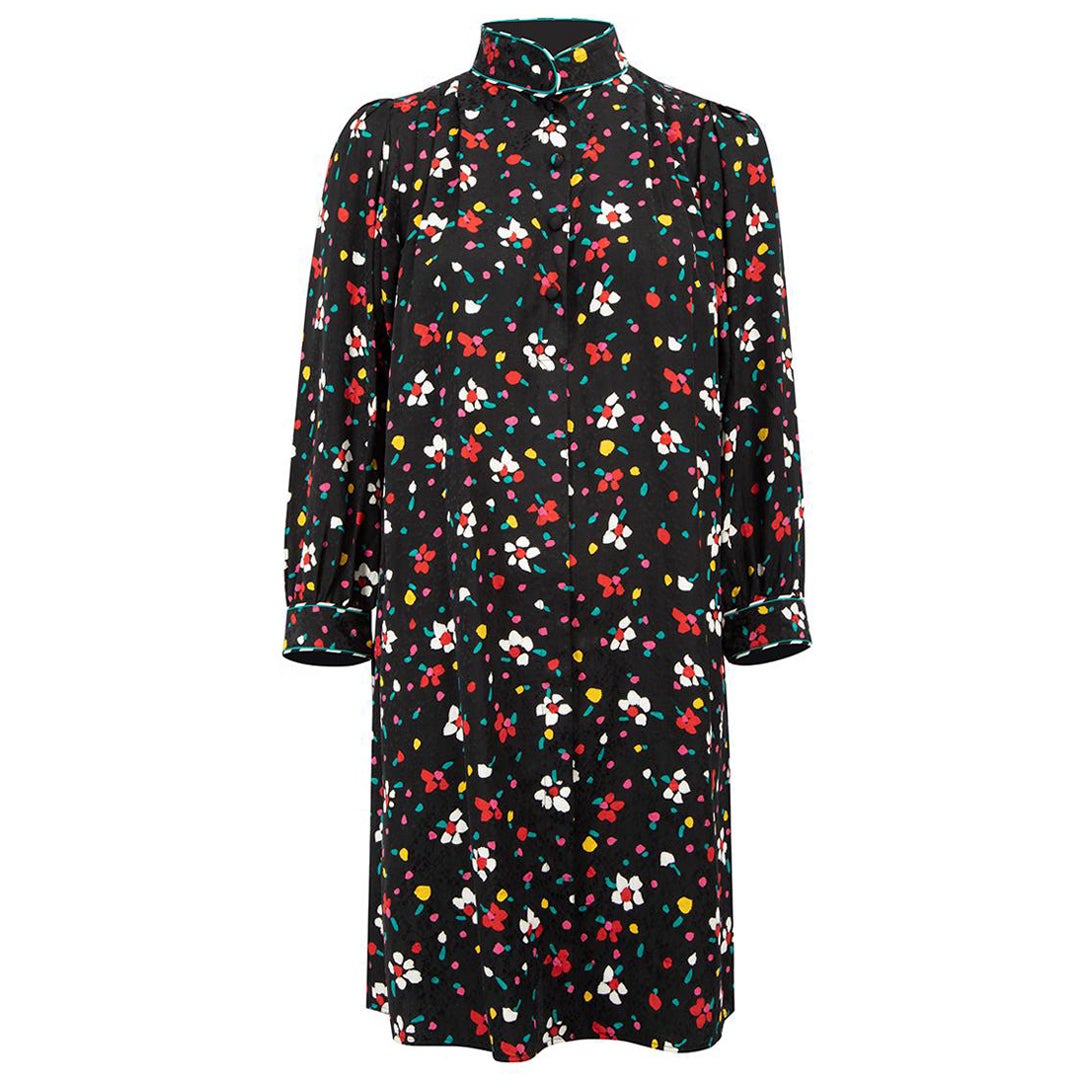 Marc Jacobs Women's Black Floral Printed Long Sleeve Shirt Dress
