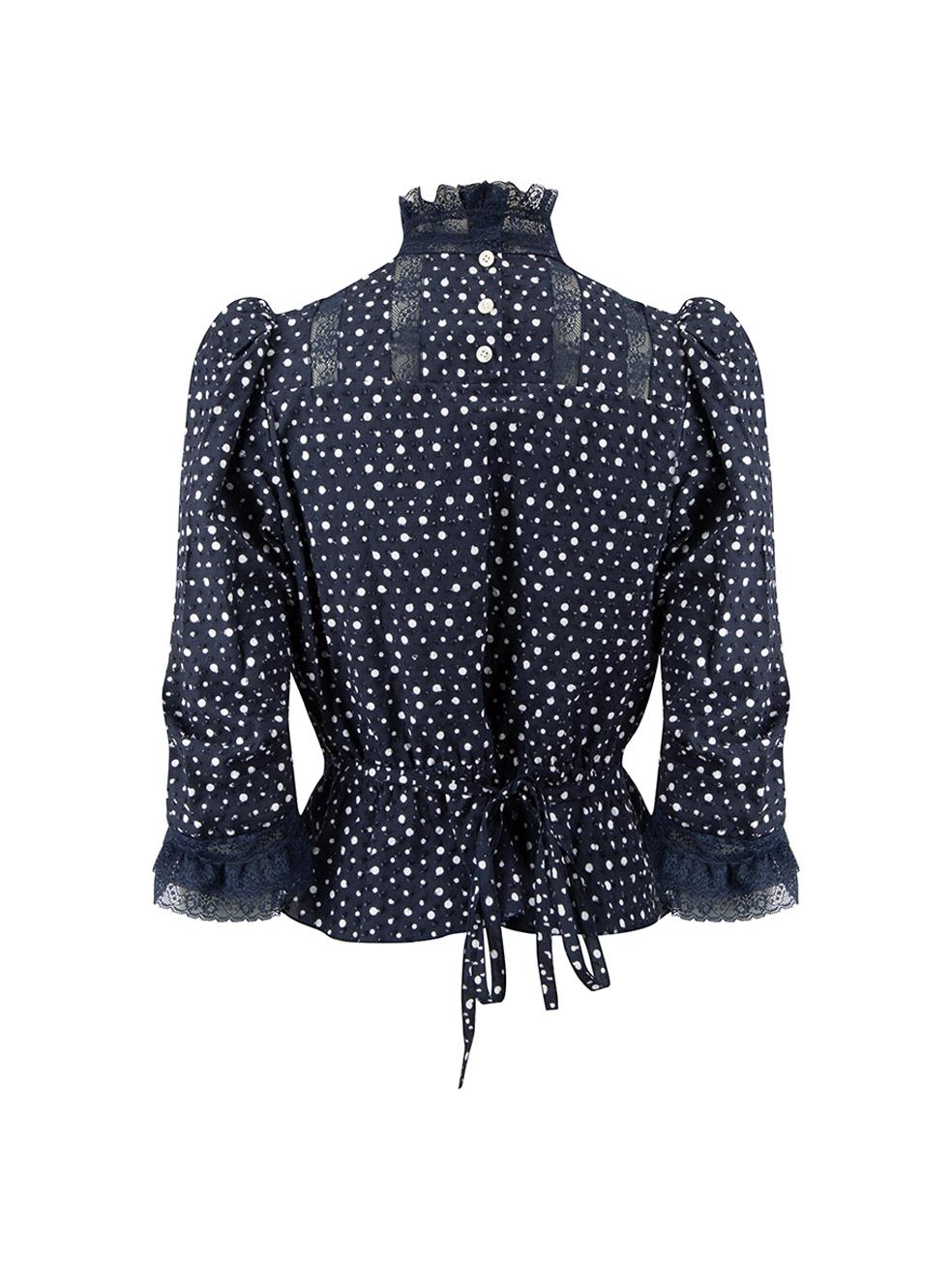 Marc Jacobs Women's Navy Polkadot Mock Neck Blouse In Good Condition In London, GB