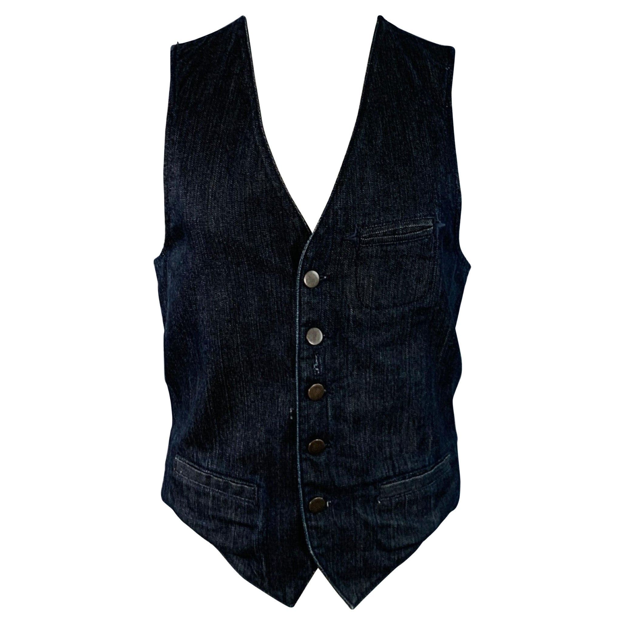 MARC JACOBS WRANGLER Size L Indigo Cotton Denim Button Up Vest in vendita