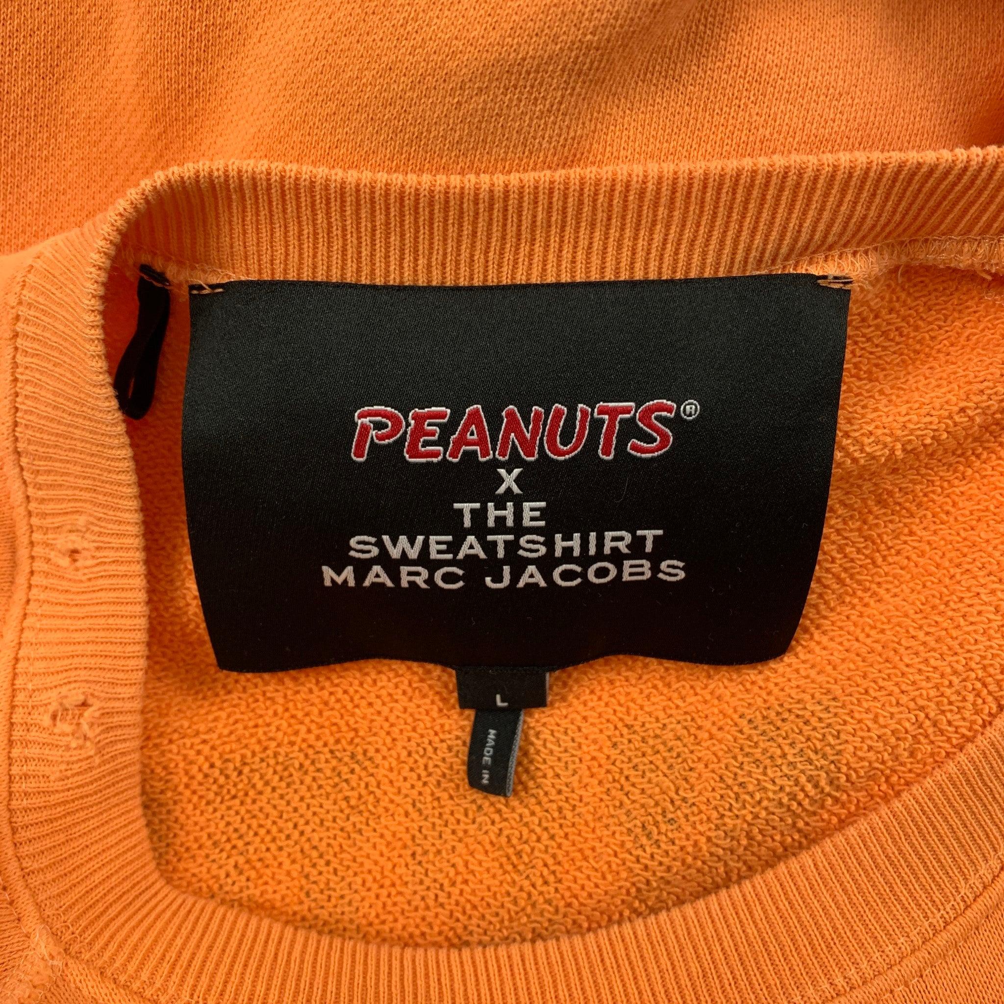 MARC JACOBS x PEANUTS Size L Orange Black Graphic Cotton Crew-Neck Sweatshirt For Sale 1