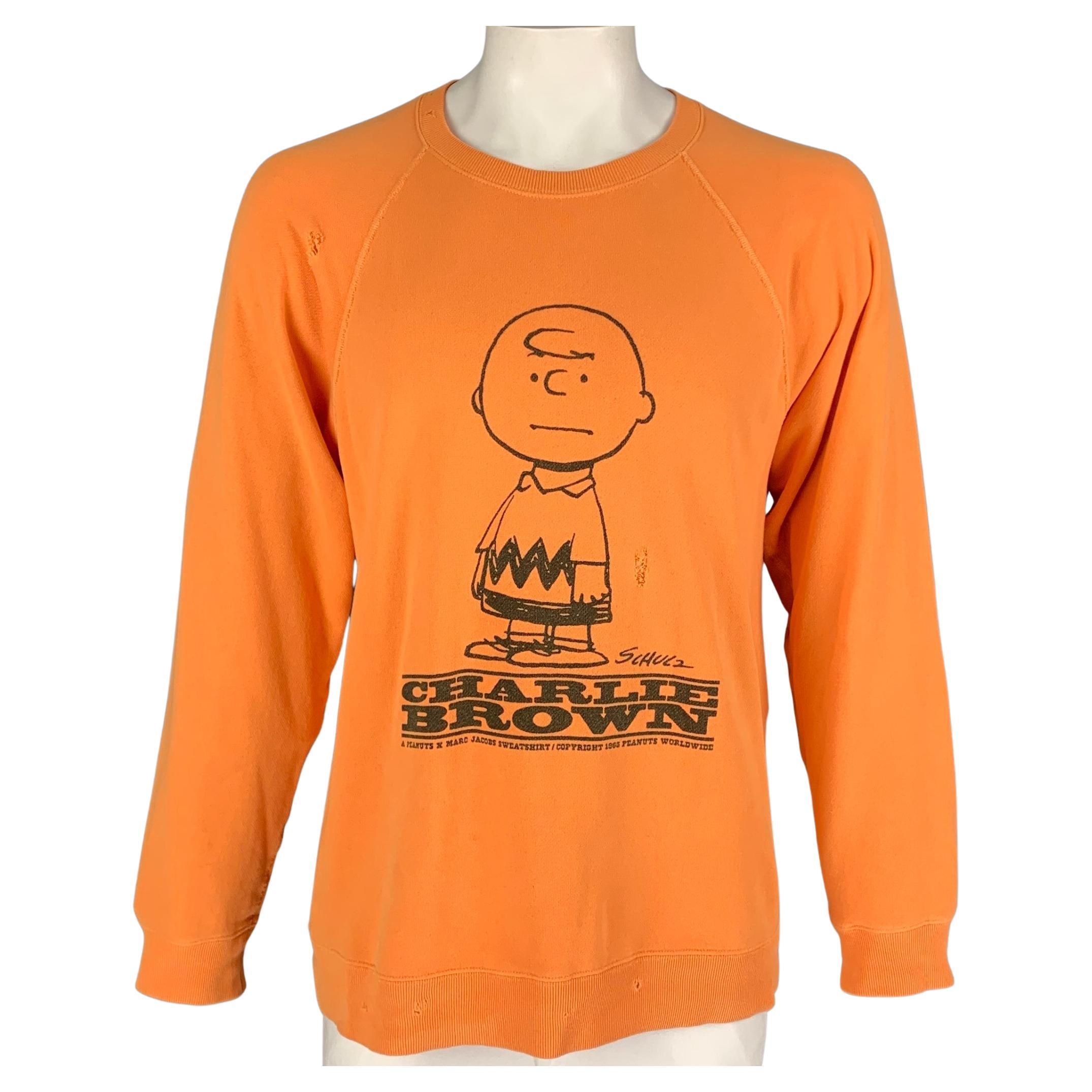 MARC JACOBS x PEANUTS Size L Orange Black Graphic Cotton Crew-Neck Sweatshirt