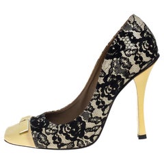 Marc Jacobs Yellow/Black Lace And Patent Leather Bow Detail Pumps Size 39