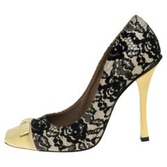 Marc Jacobs Yellow/Black Lace And Patent Leather Bow Detail Pumps Size 39