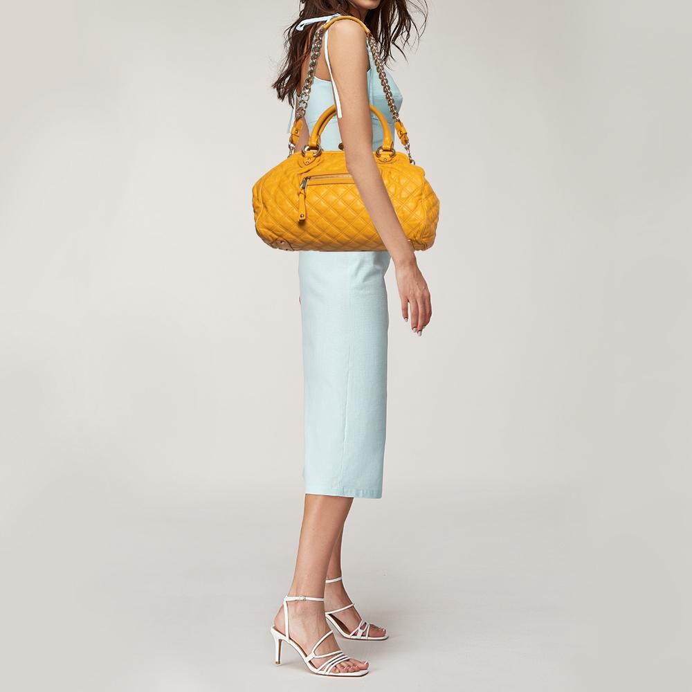 Marc Jacobs Yellow Quilted Leather Stam Satchel In Good Condition In Dubai, Al Qouz 2