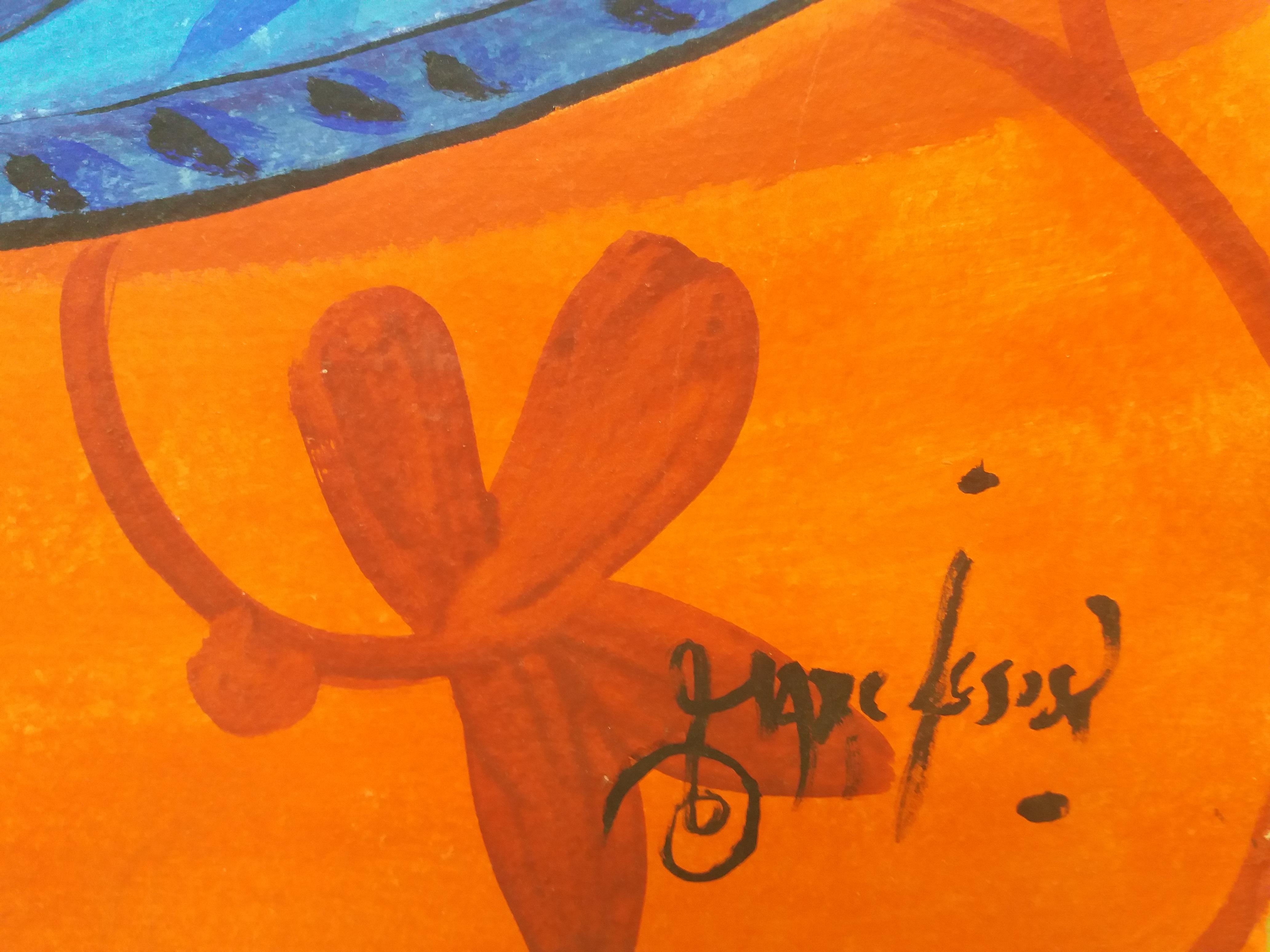 Marc Jesus 7 Rot  Blau  Original expressionistisches Acryl-Papier-Gemälde, Tisch im Angebot 5