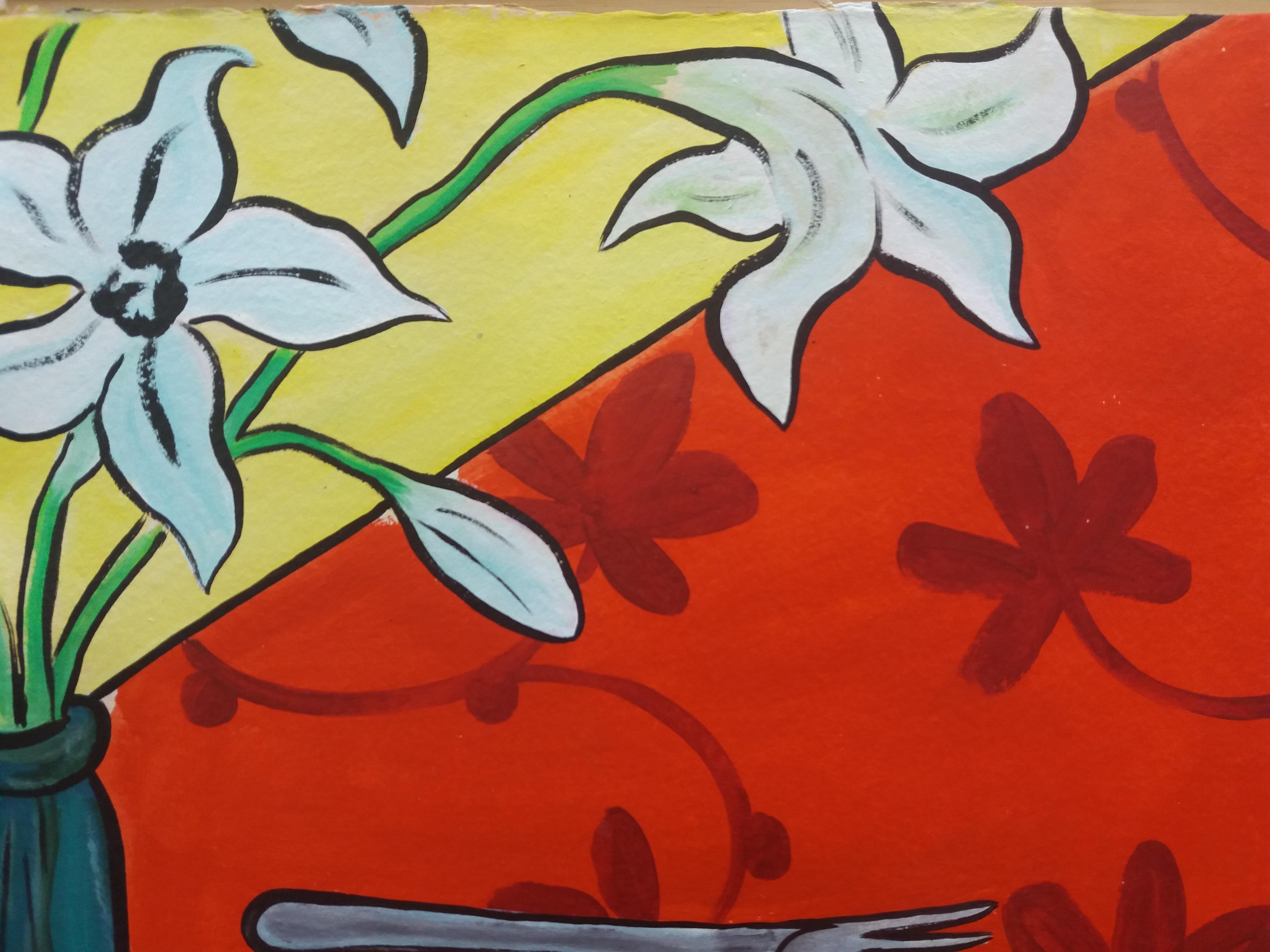 Marc Jesus 7 Rot  Blau  Original expressionistisches Acryl-Papier-Gemälde, Tisch im Angebot 4