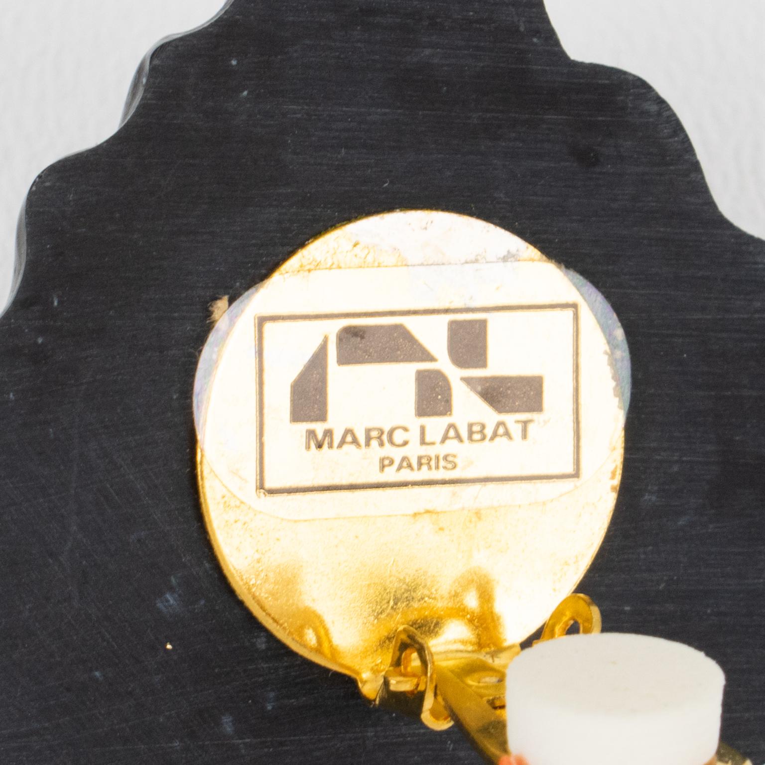 Women's or Men's Marc Labat Paris Geometric Black and Blue Resin Clip Earrings For Sale
