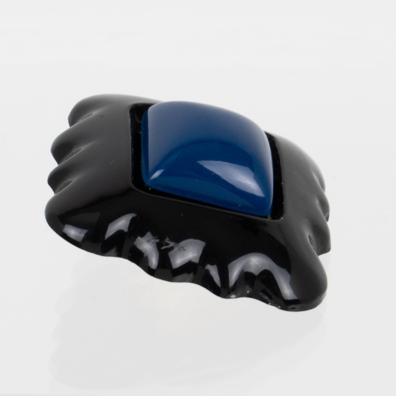 Marc Labat Paris Geometric Black and Blue Resin Clip Earrings For Sale 1
