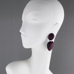 Marc Labat Paris Geometric Pink and Black Resin Clip Earrings