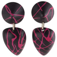 Marc Labat Paris Geometric Pink and Black Resin Clip Earrings