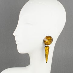 Marc Labat Paris Resin and Gold Flakes Dangle Clip-on Earrings