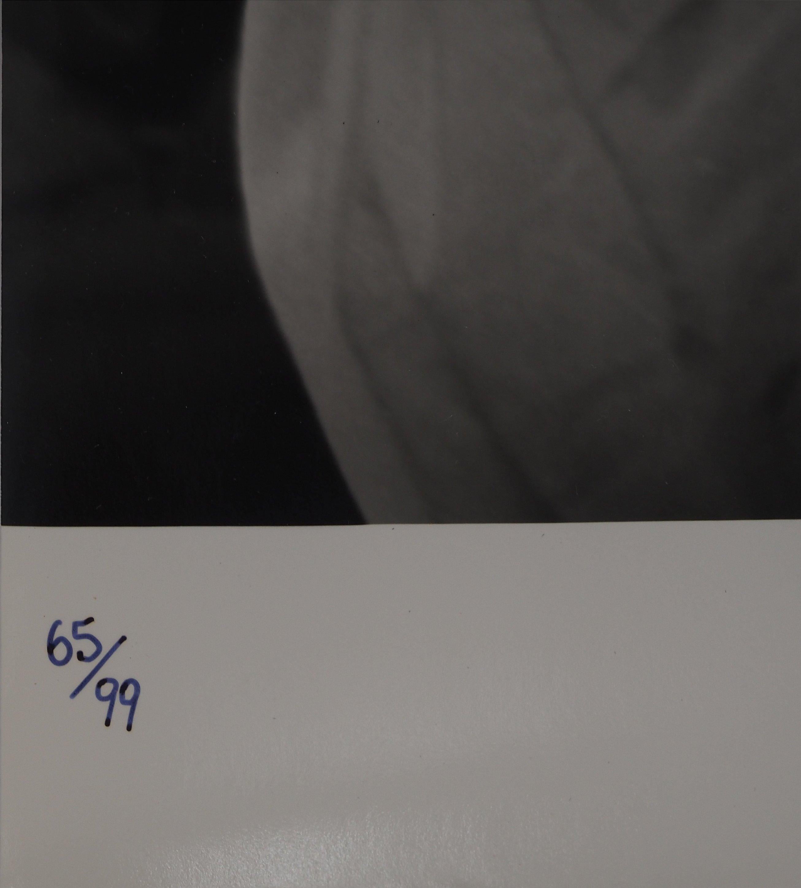 Dalí mit weißen Blumen - Original Gelatine Silber Fotografie, SIGNIERT (Grau), Portrait Photograph, von Marc Lacroix