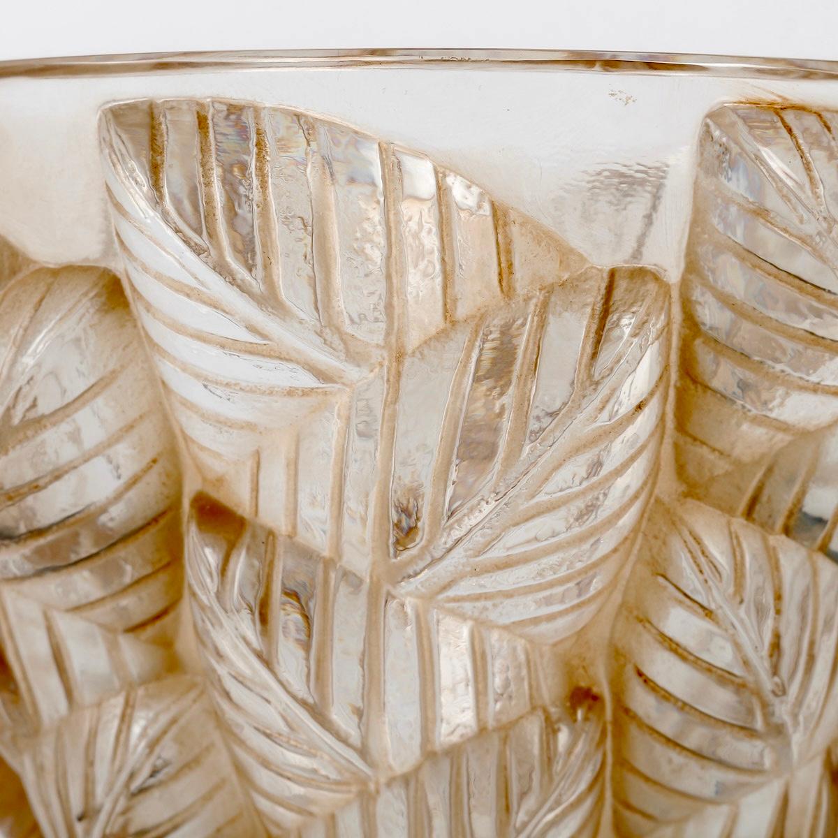 Molded Marc Lalique - Vase Moissac Glass with Sepia Patina For Sale