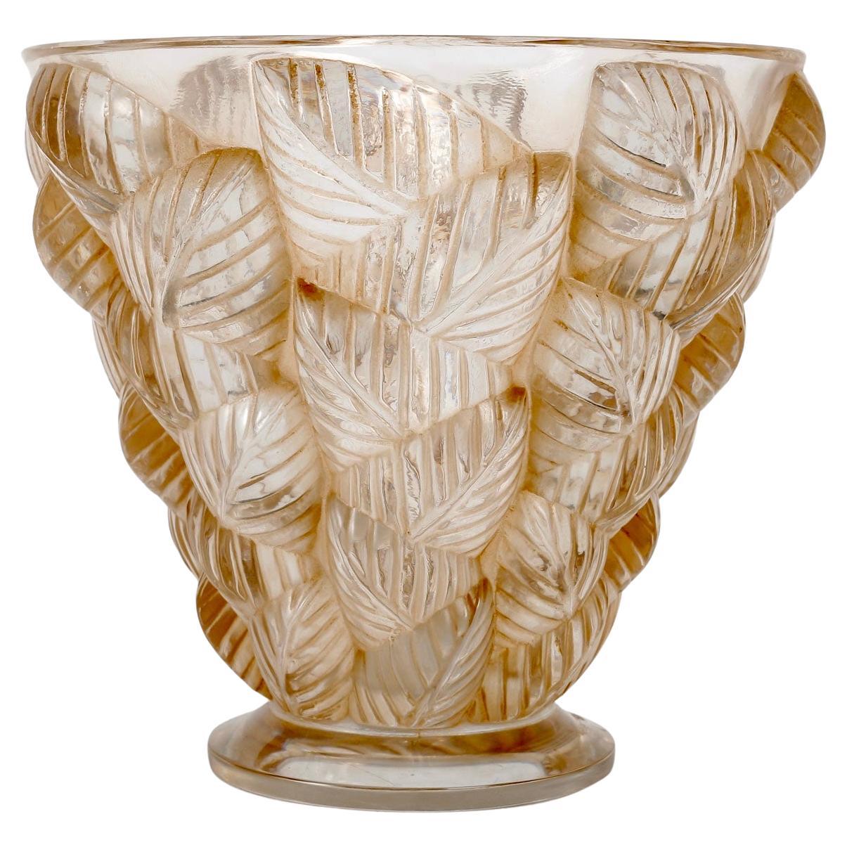 Marc Lalique - Vase Moissac Glass with Sepia Patina For Sale