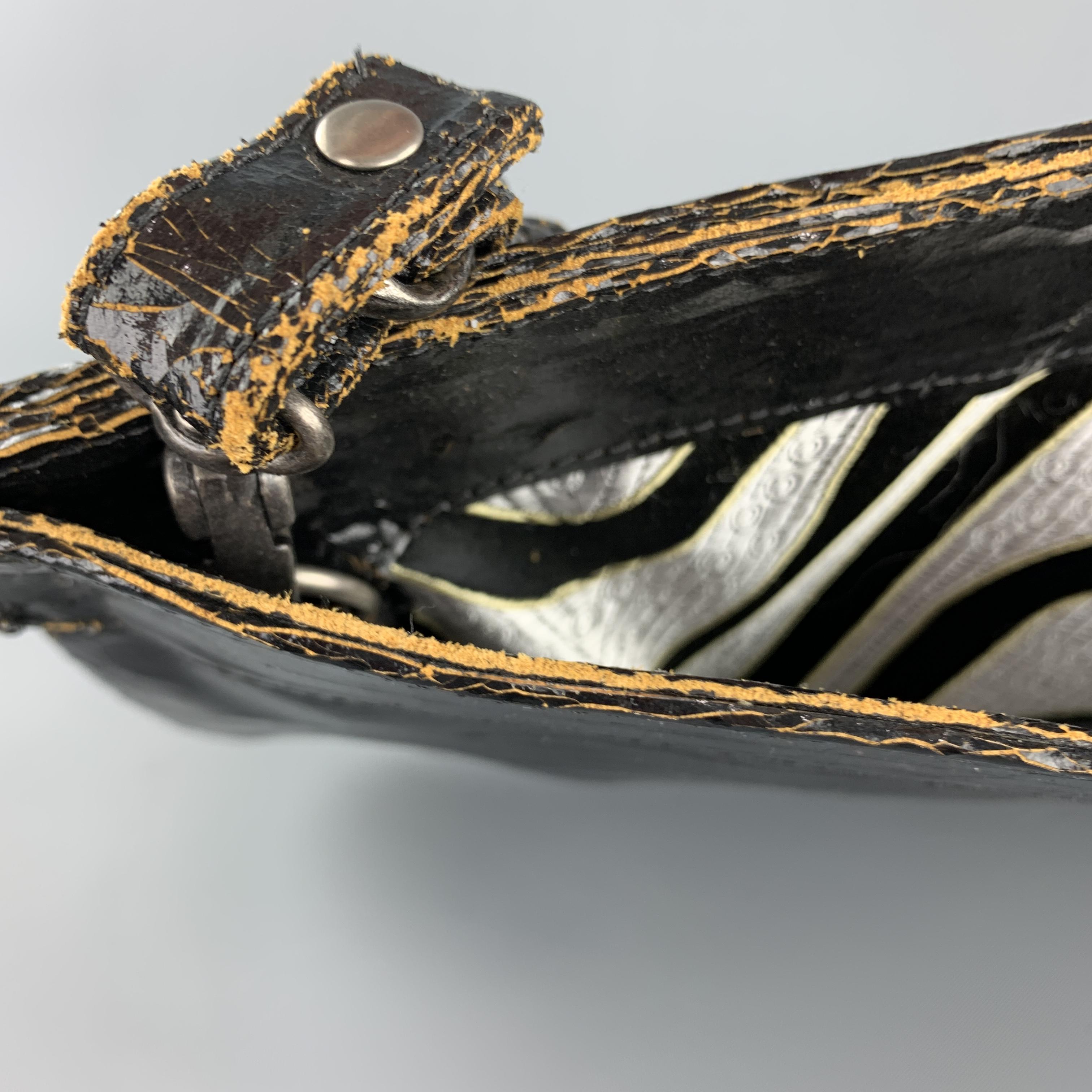MARC MARMEL Distressed Black Coated Leather Shain Strap Handbag 5