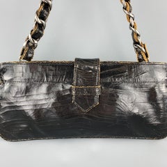 MARC MARMEL Distressed Black Coated Leather Shain Strap Handbag