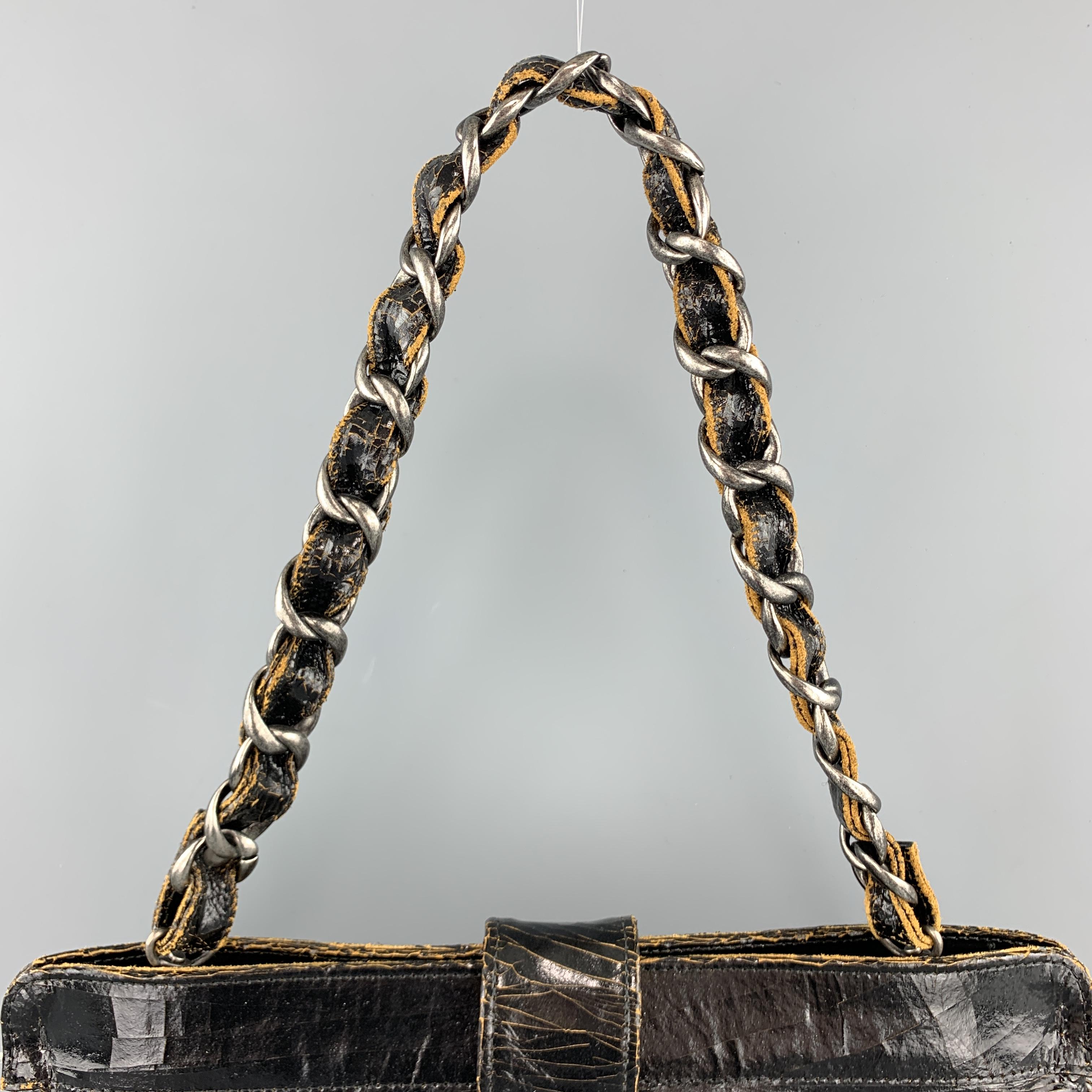 distressed black leather handbag