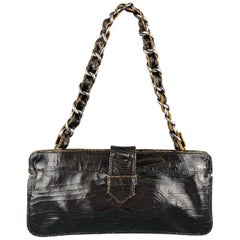 MARC MARMEL Distressed Black Coated Leather Shain Strap Handbag